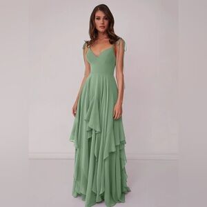Barbie™  AZAZIE 1004 Matcha A-Line Bow Chiffon Dress Matcha